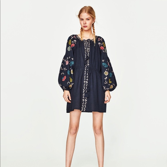 zara embroidered tunic dress